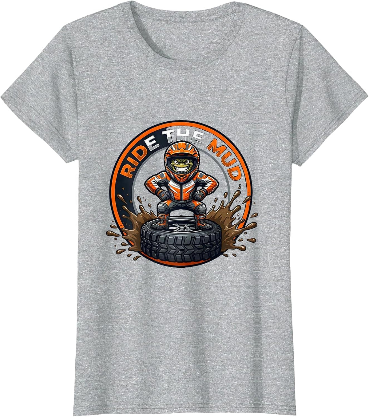 Ride The Mud Motocross Mascot Dirt Bike Rider Pride T-Shirt - Heather Grey