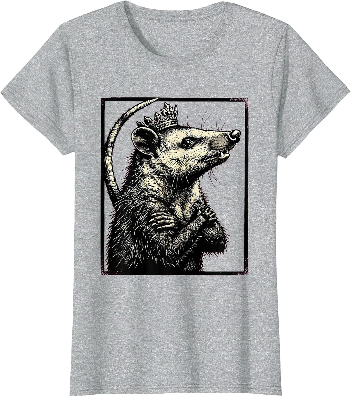 Formal Opossum Stencil Graphic Funny Animal Meme T-Shirt - Heather Grey