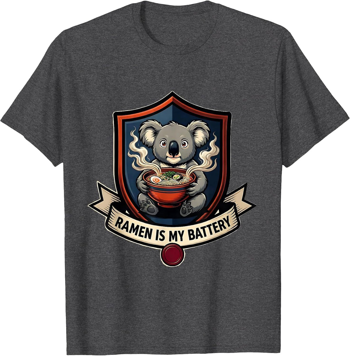 Ramen Is My Battery Funny Koala Anime Animal Lover Gift T-Shirt - Dark Heather Grey