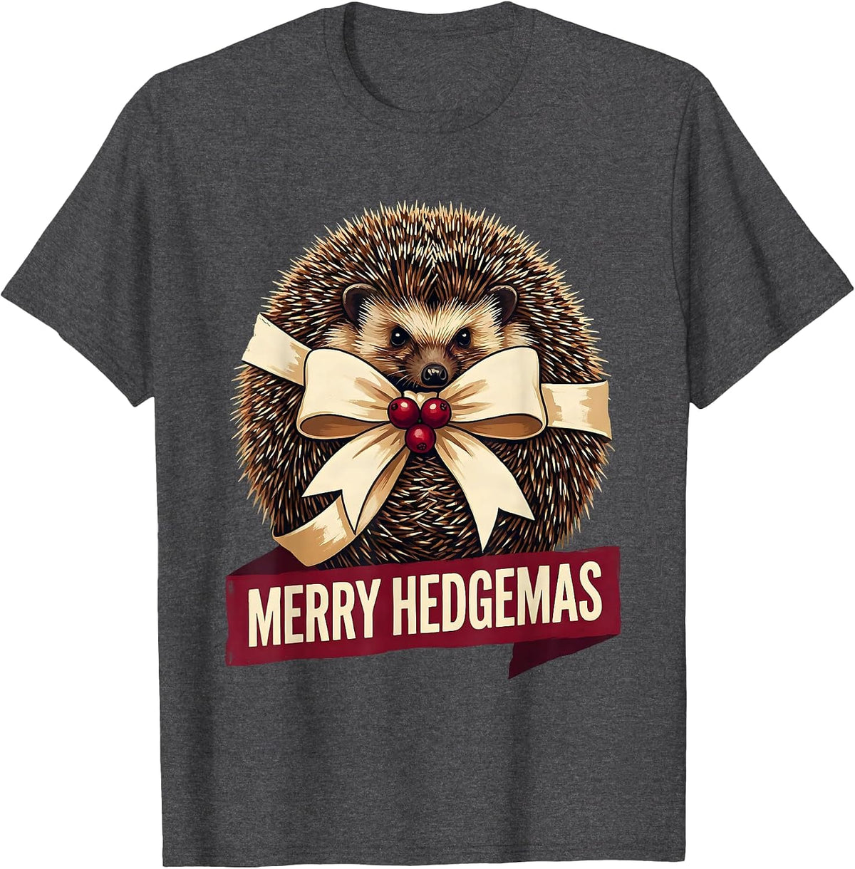 Men's Merry Hedgemas Cute Hedgehog Christmas Humor Novelty Gift T-Shirt - Dark Heather Grey