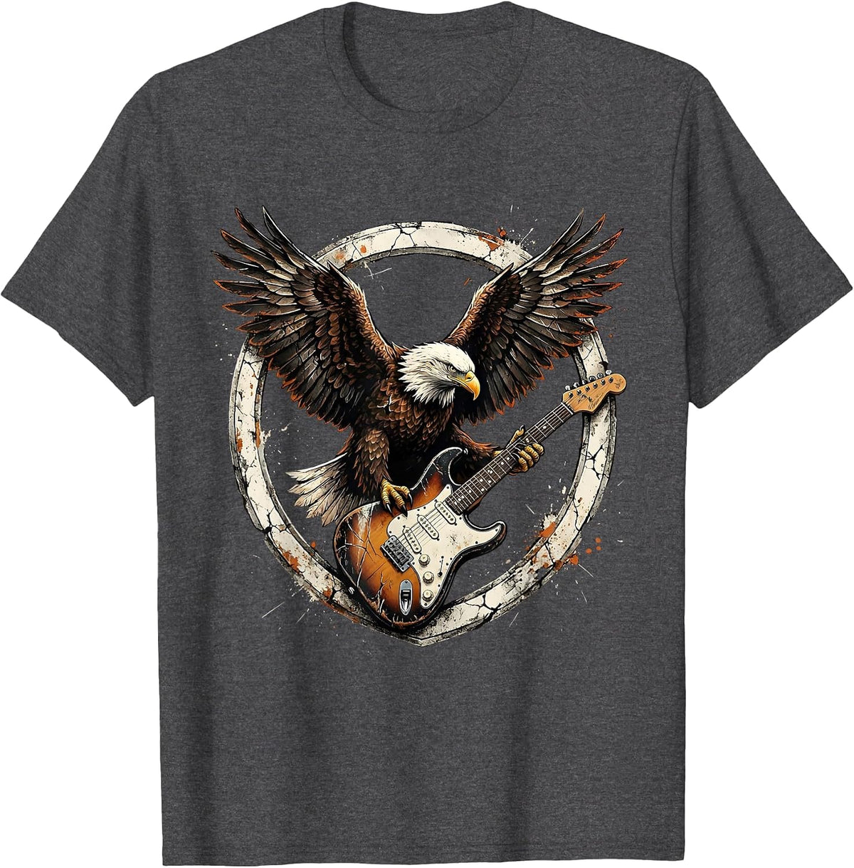 Nashville Bald Eagle Electric Guitar Graphic T-Shirt - Dark Heather Grey