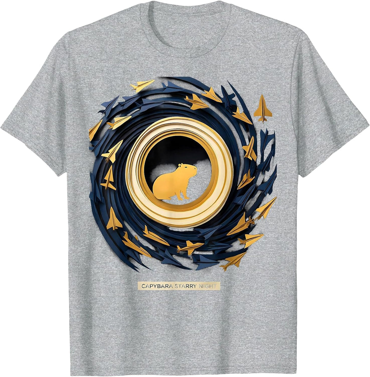 Men's Capybara Starry Night Paper Cutout Van Gogh Parody Animal T-Shirt - Heather Grey
