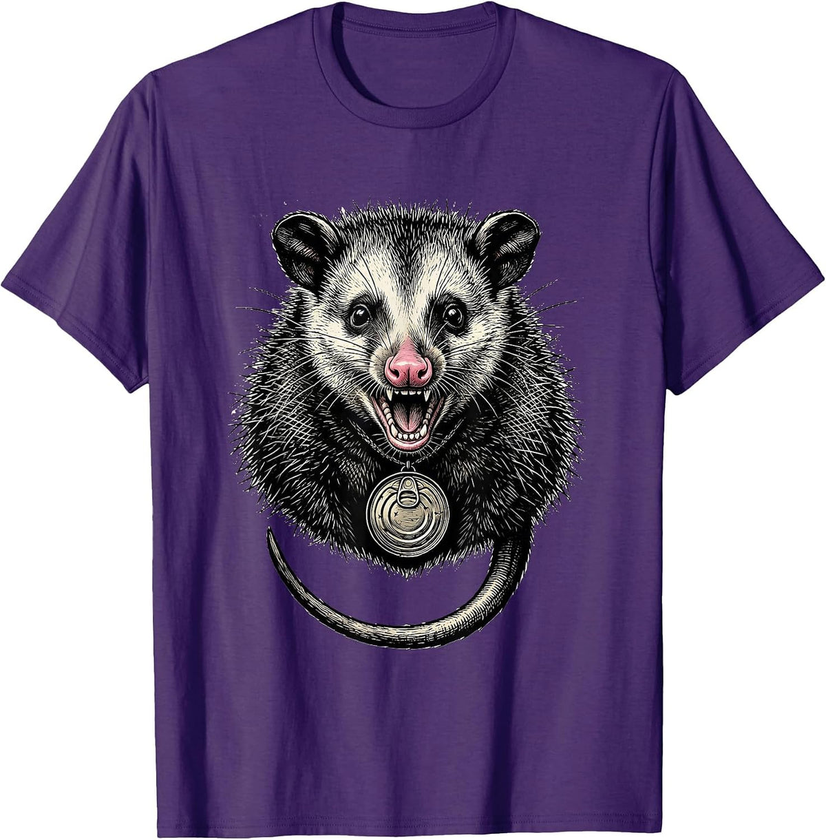 Symmetrical Opossum Portrait Funny Animal Meme T-Shirt - Purple