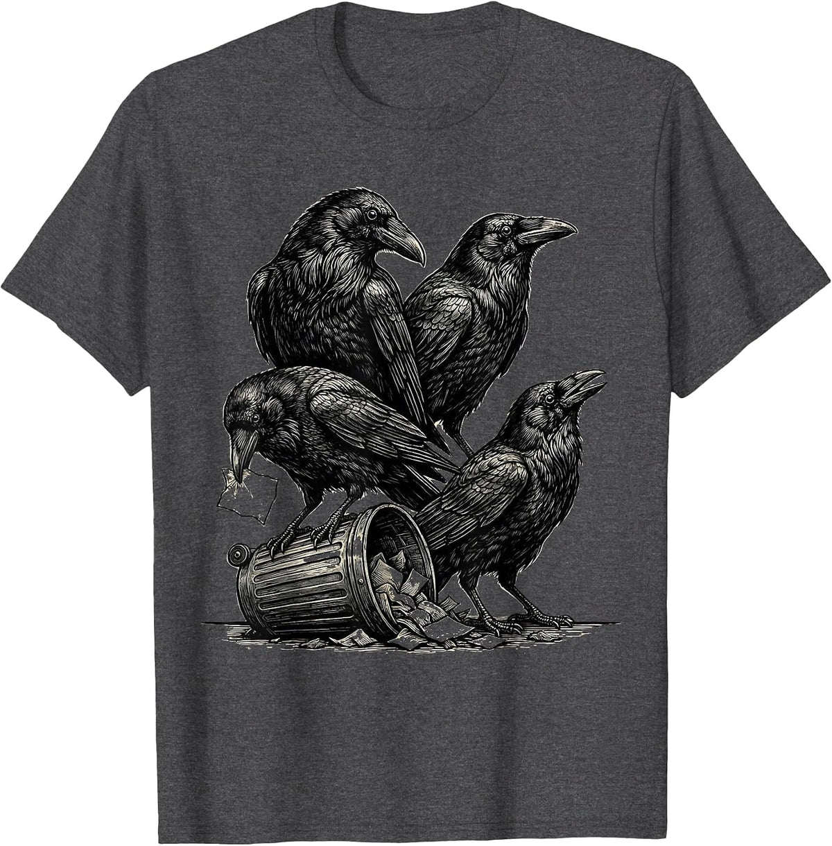 Block-Carved Crows Dark Humor Crow Lover Gothic Pun T-Shirt - Dark Heather Grey