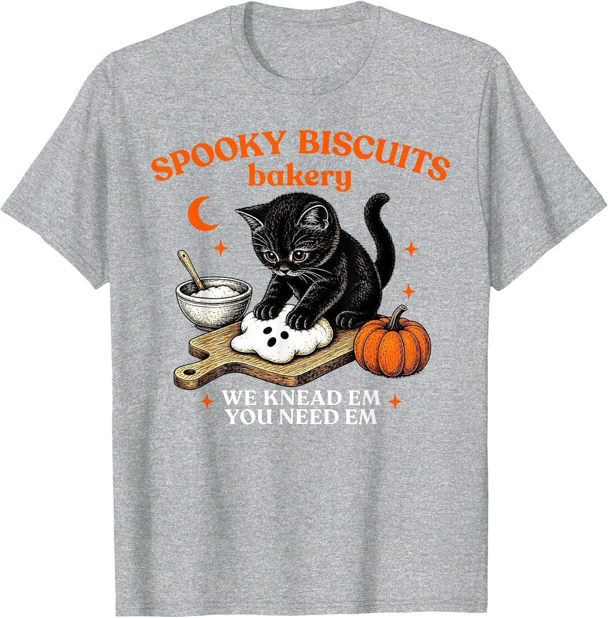 Kitty Biscuits Spooky Season Spooky Biscuits Bakery Cat T-Shirt - Heather Grey