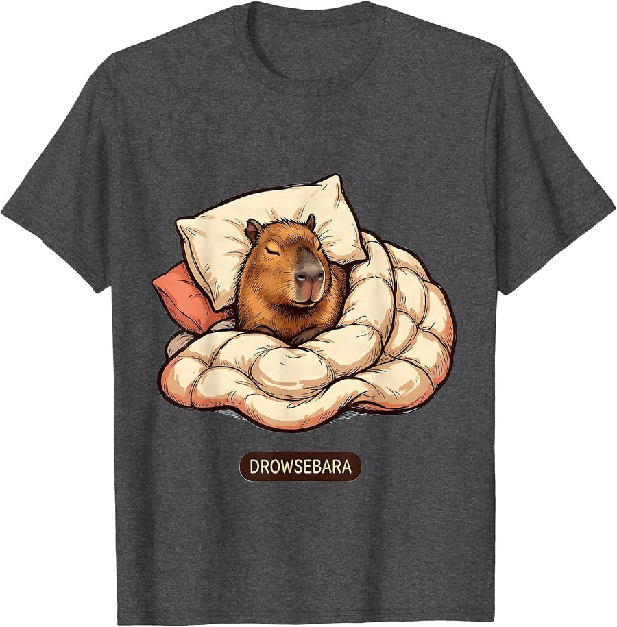 Men's Drowsebara Cute Capybara Sleepy Pajama Pun Funny T-Shirt - Dark Heather Grey