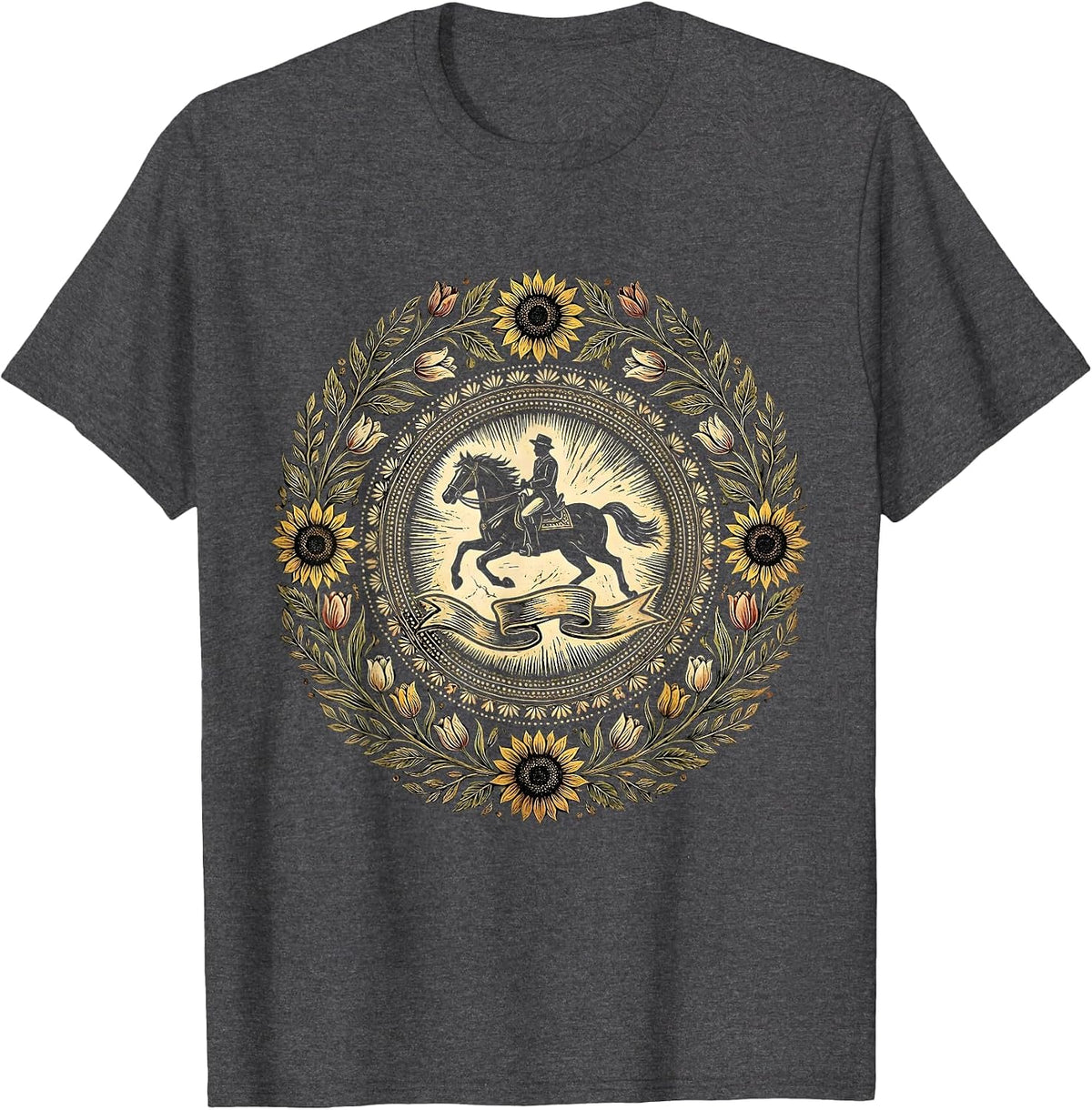 Jockey and Horse Crossing the Finish Line T-Shirt - Dark Heather Grey