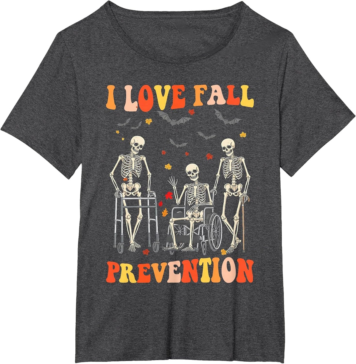 I Love Fall Prevention Physical Therapy Halloween Skeleton T-Shirt - Dark Heather Grey