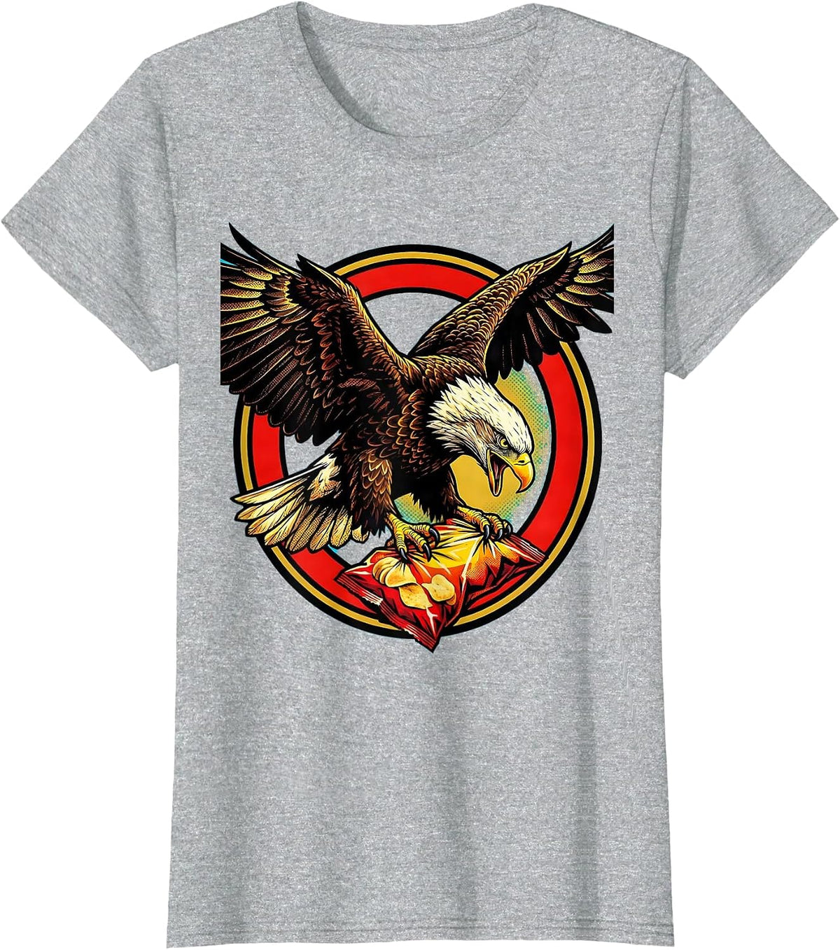 Eagle Aggressively Guarding Bag of Chips T-Shirt - Heather Grey