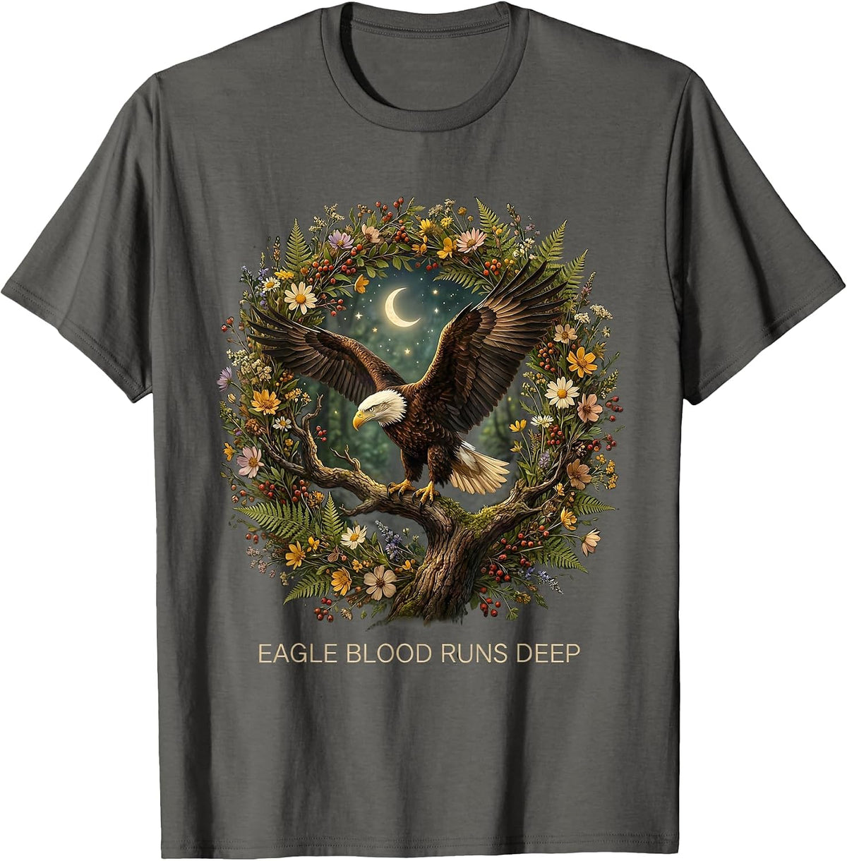 Men's Eagle Blood Runs Deep USA Pride Design T-Shirt - Asphalt Grey