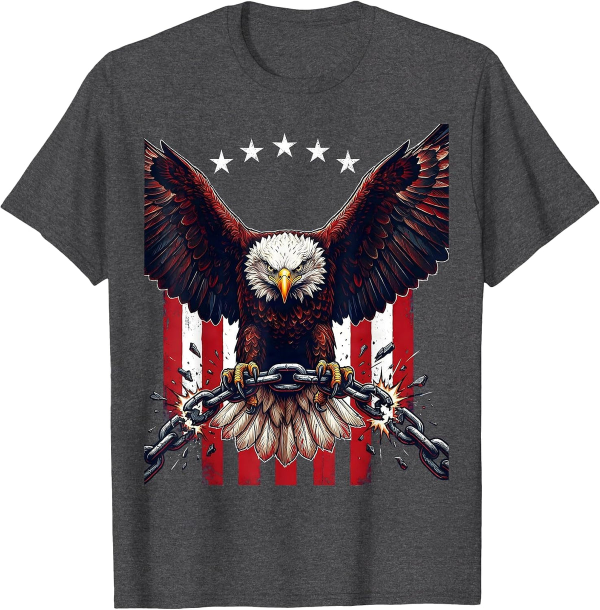 Eagle Clutching Broken Chain Freedom Graphic T-Shirt - Dark Heather Grey