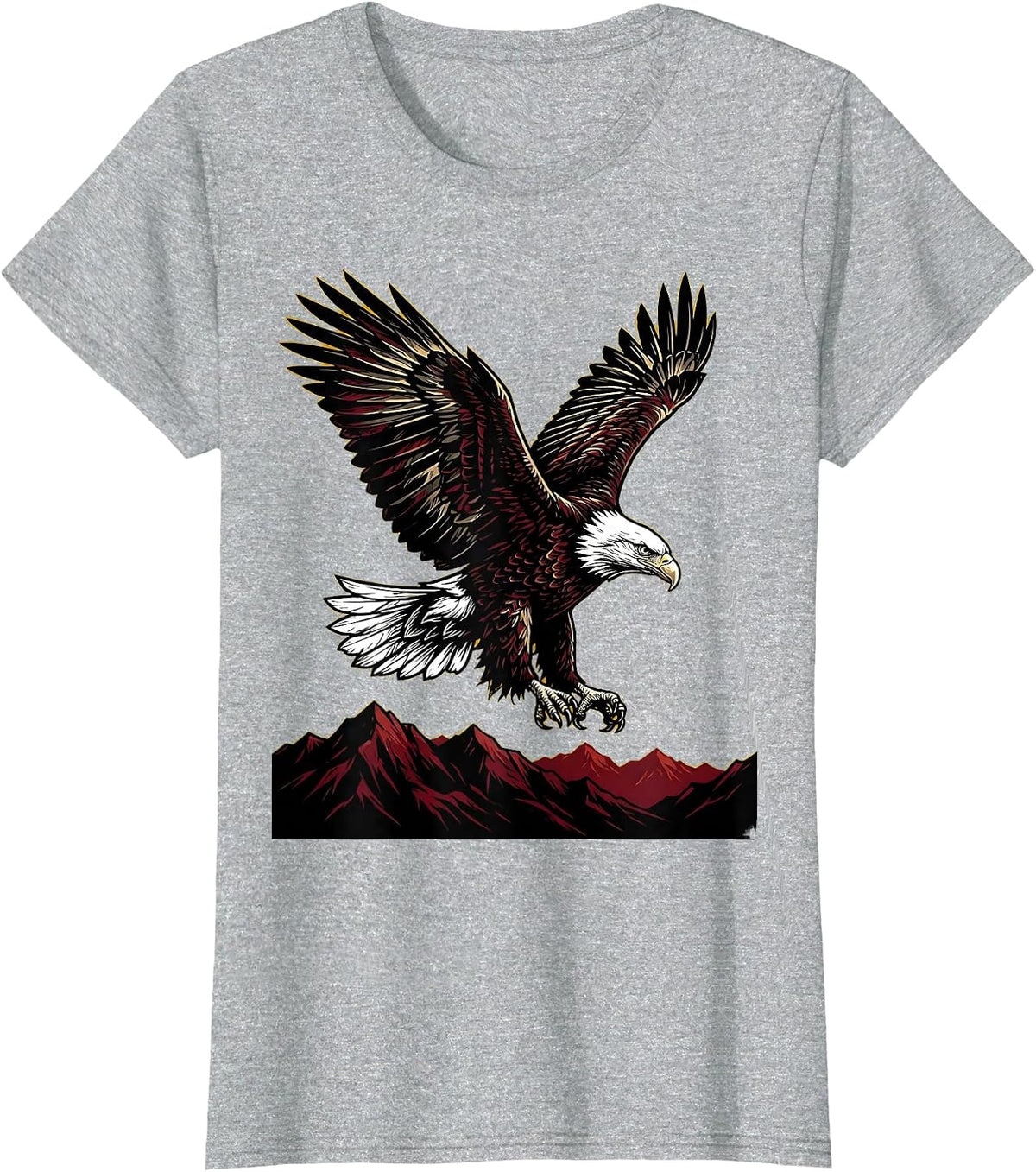 Women's Bald Eagle Soaring Over Mountain Ridge T-Shirt - Heather Grey