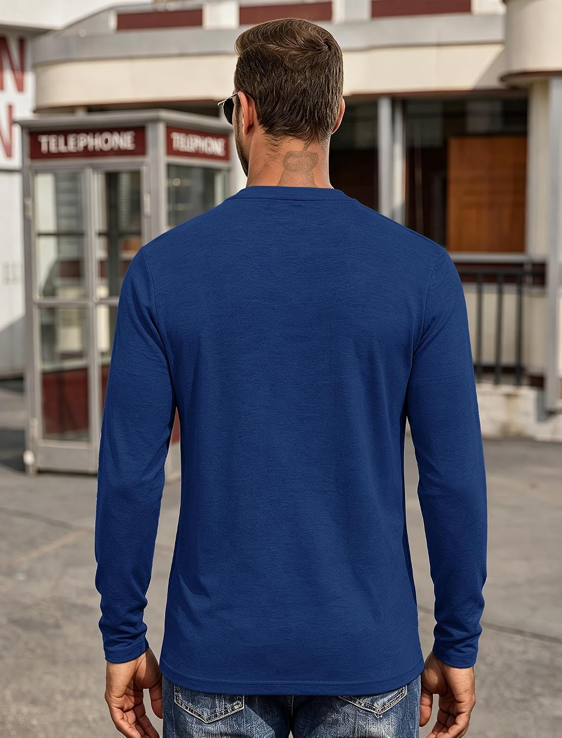 Mens Long Sleeve Tee Shirts Crew Neck Casual Regular Fit Plain - size chart