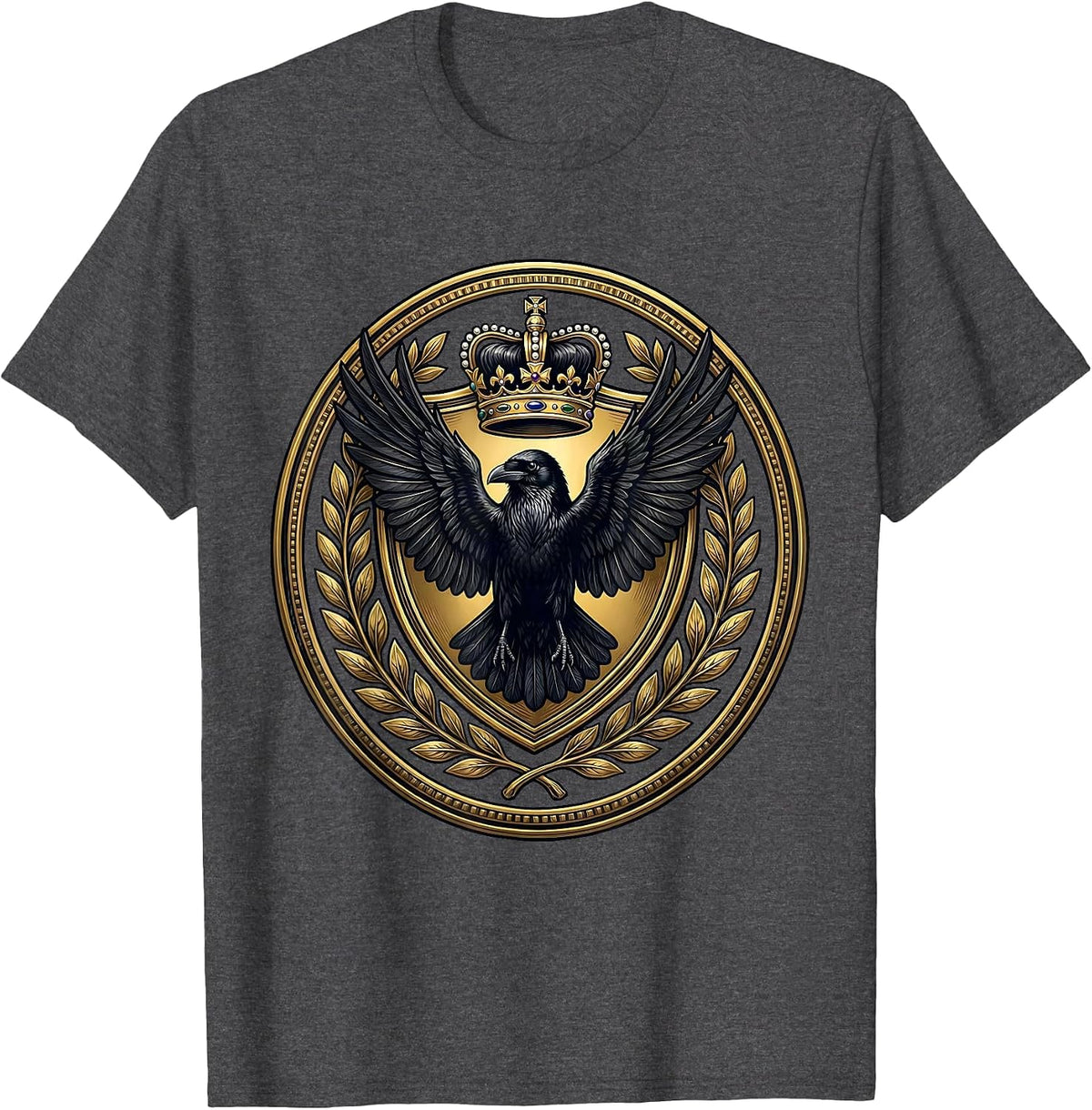 Raven on Royal Crown Ren Faire Gothic Art T-Shirt - Dark Heather Grey