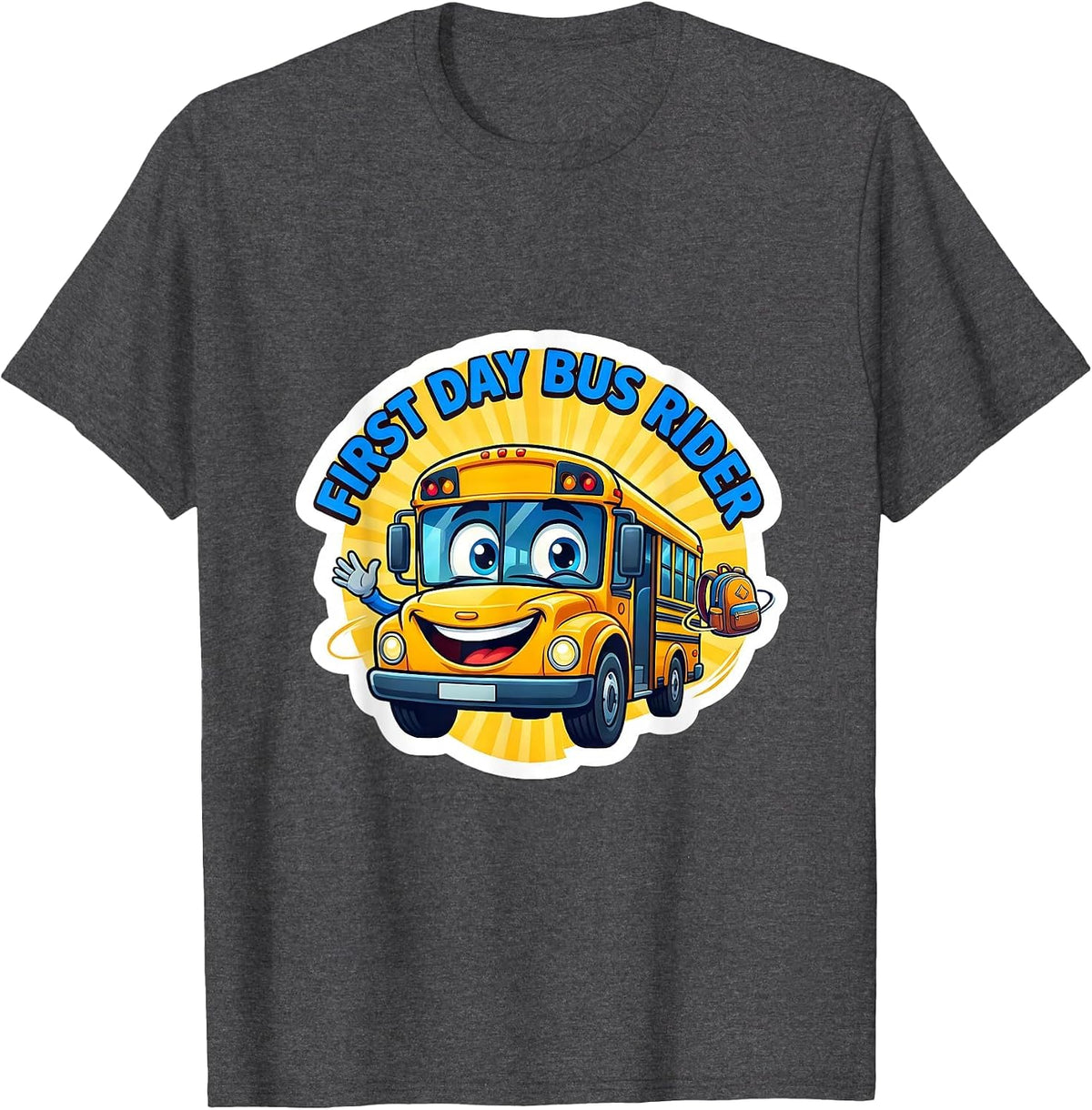 First Day Bus Rider Cute School Bus Driver Kids Novelty T-Shirt - Dark Heather Grey
