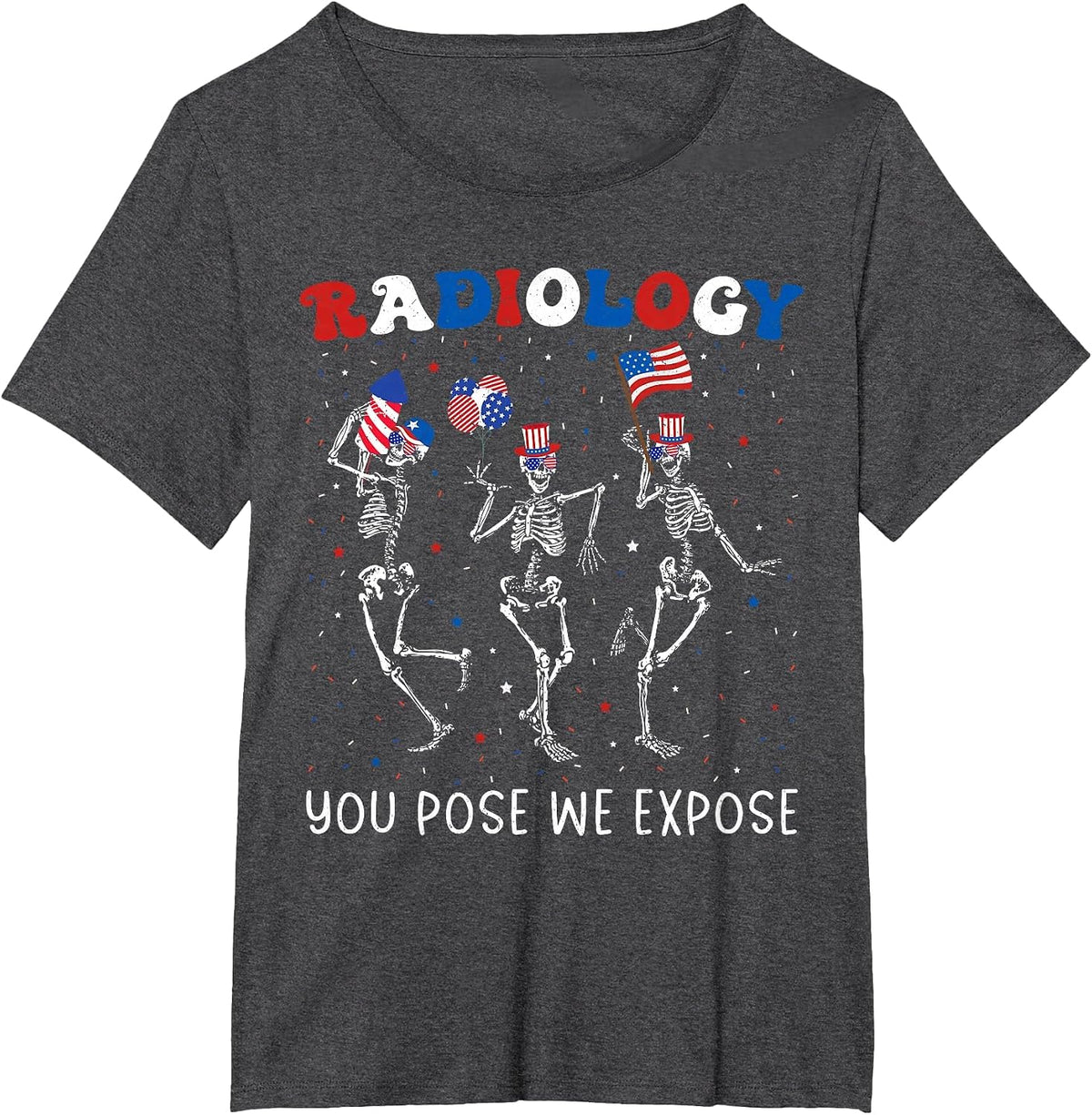 Radiology 4th of July Skeleton Radiologist X-Ray Tech T-Shirt - Dark Heather Grey