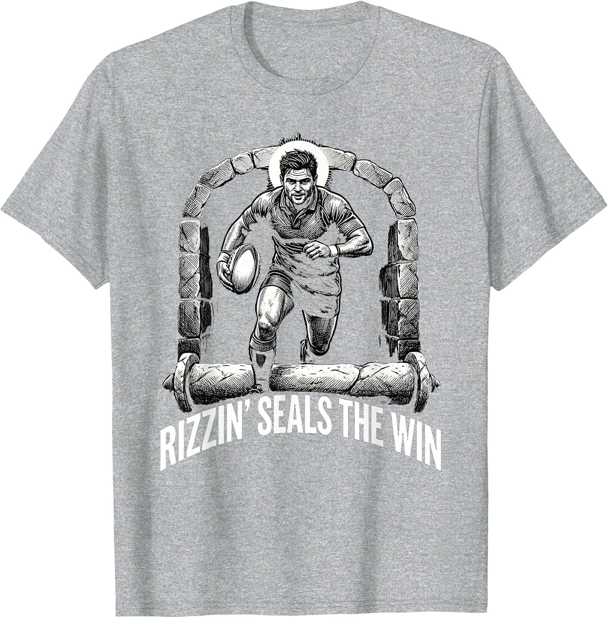 Men's Rizzin Seals The Win Funny Jesus Rugby Easter Christian T-Shirt - Heather Grey