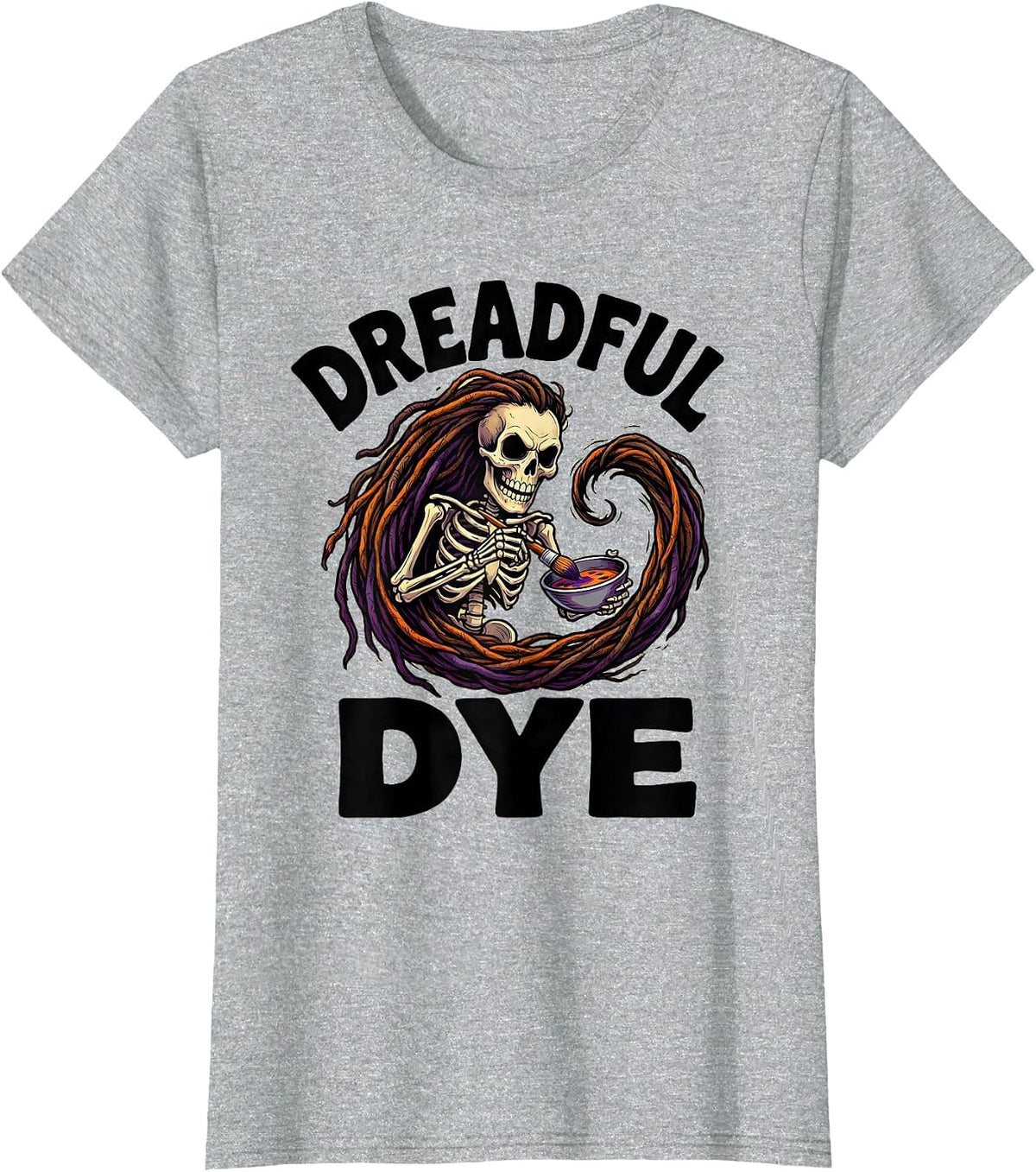 Women's Dreadful Dye Cartoon Skeleton Hair Stylist Halloween Barber T-Shirt - Heather Grey