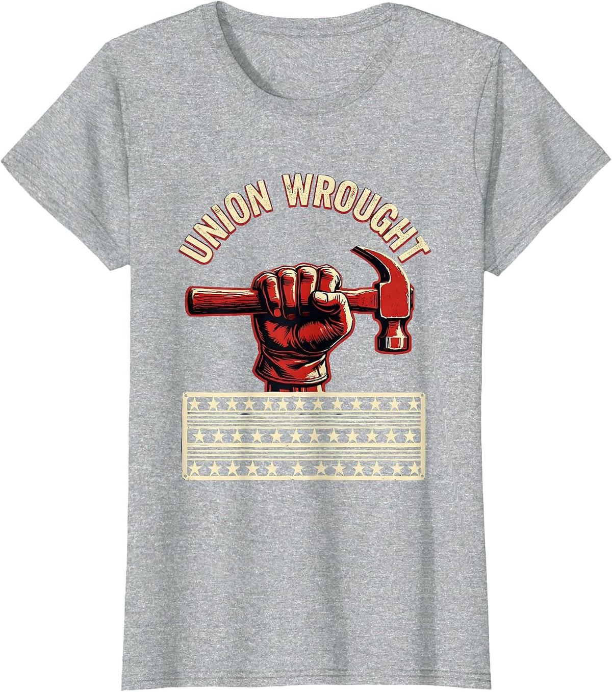Union Wrought Stencil Graphic Labor Day Union Worker Pride T-Shirt - Heather Grey