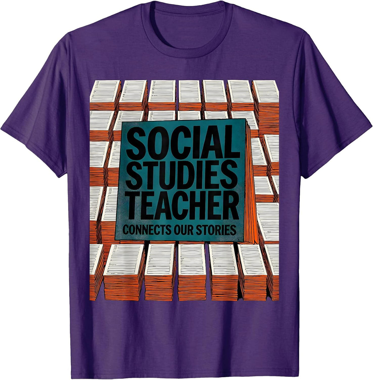 Social Studies Teacher Connects Our Stories Risograph T-Shirt - Purple