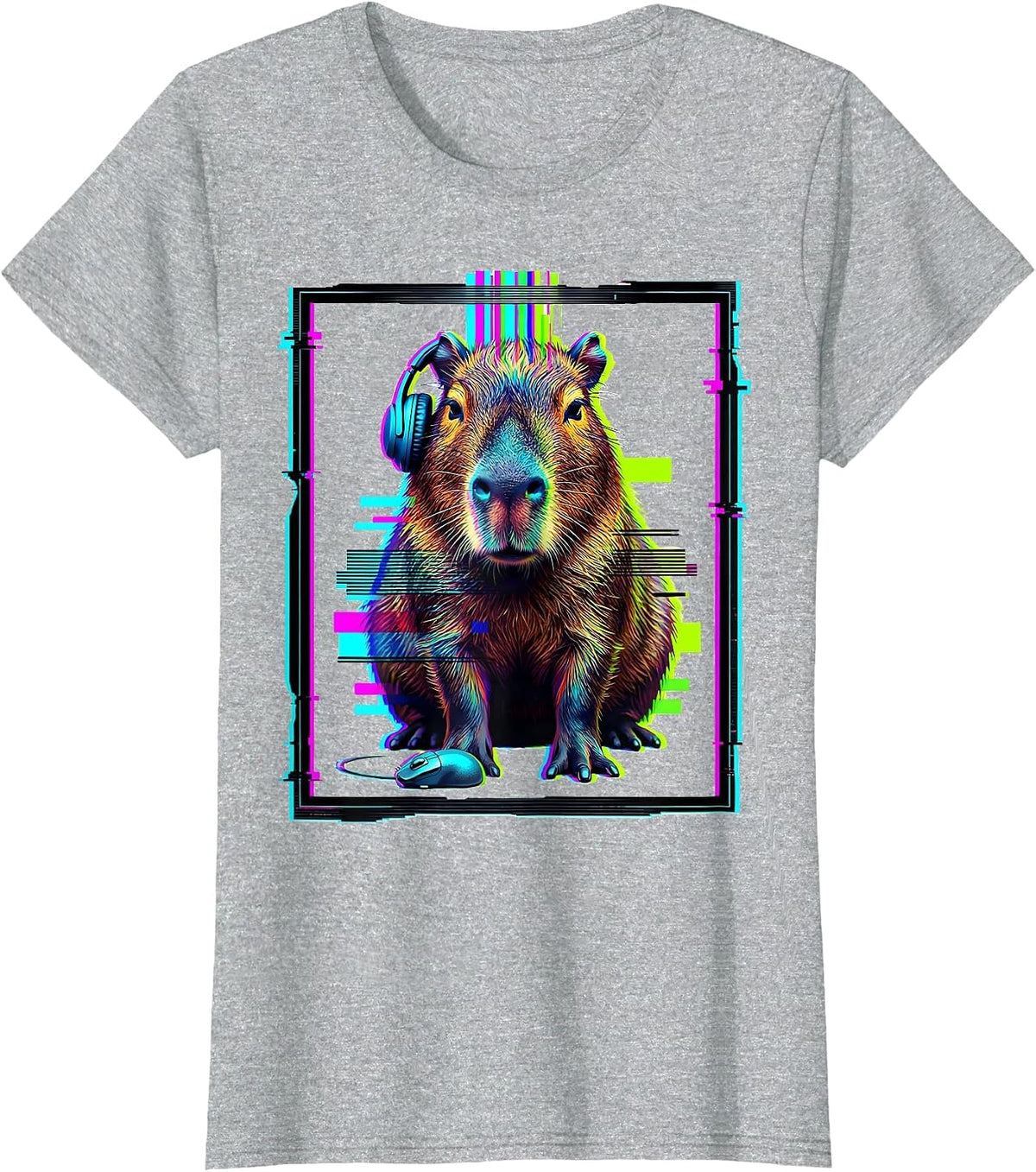 Capybara Gamer Glitch Humor Meme Lover T-Shirt - Heather Grey