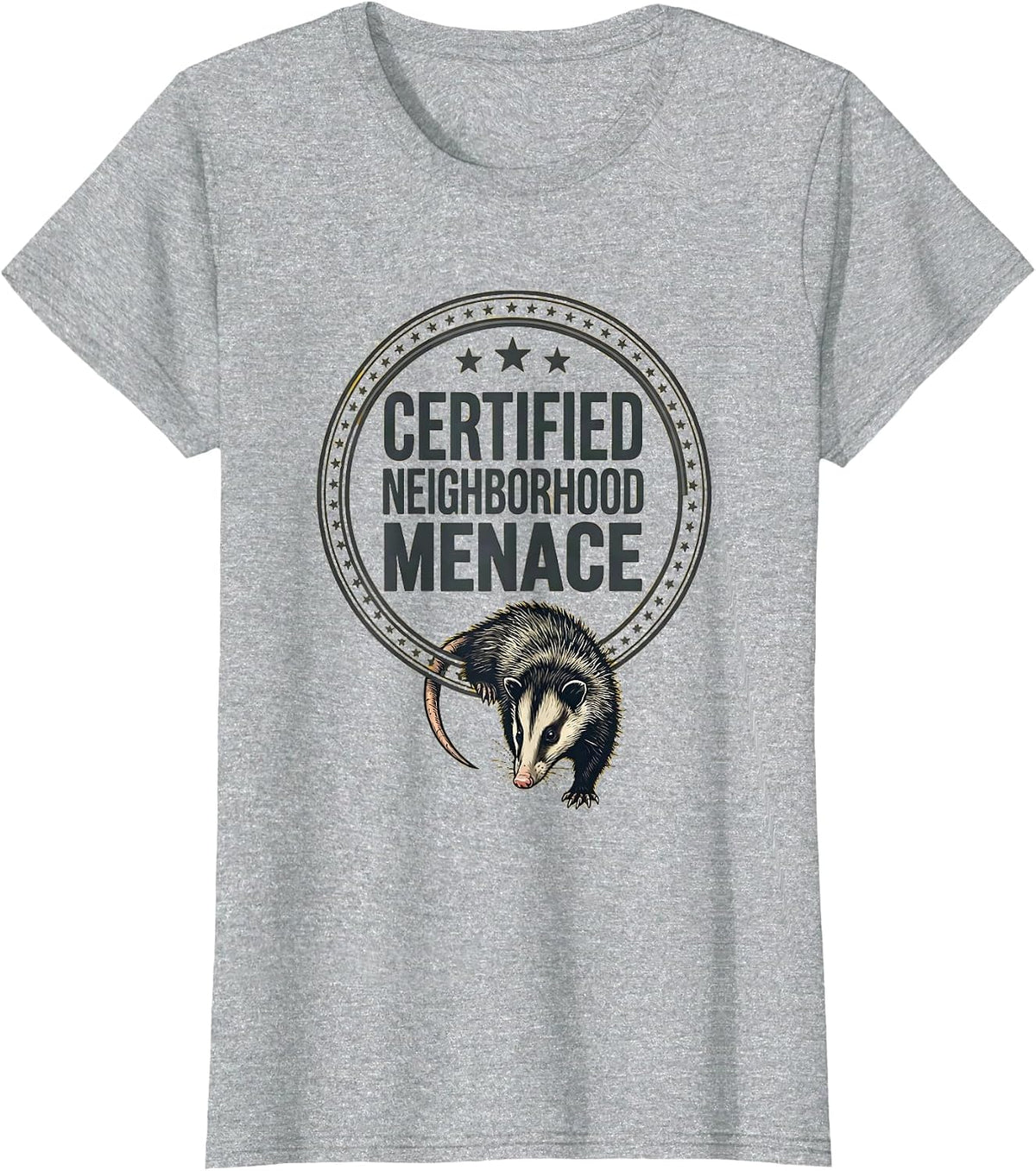Women's Certified Neighborhood Menace Funny Opossum Meme Animal T-Shirt - Heather Grey