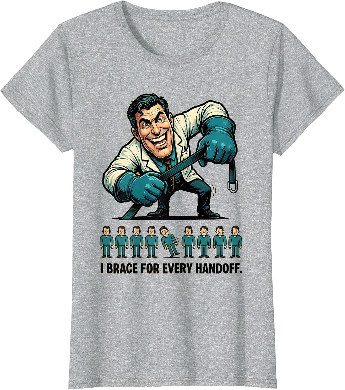 Women's I Brace For Every Handoff Funny Physical Therapist PT OT T-Shirt - Heather Grey