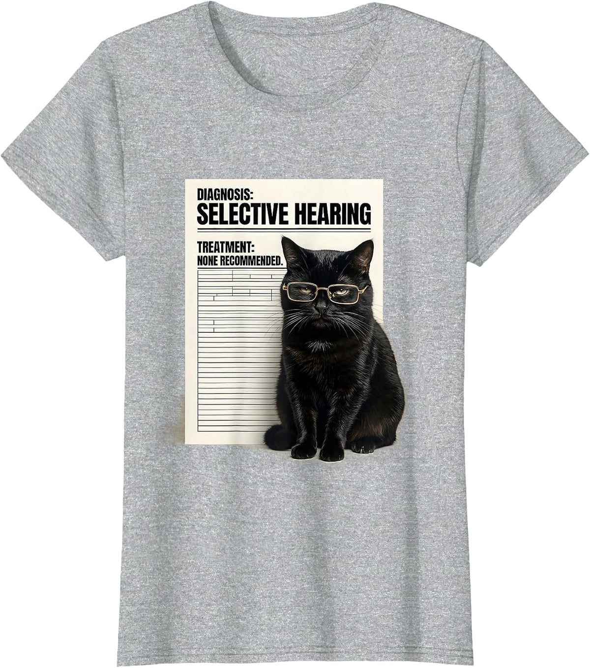 Diagnosis Selective Hearing None Recommended Funny Cat Lover T-Shirt - Heather Grey