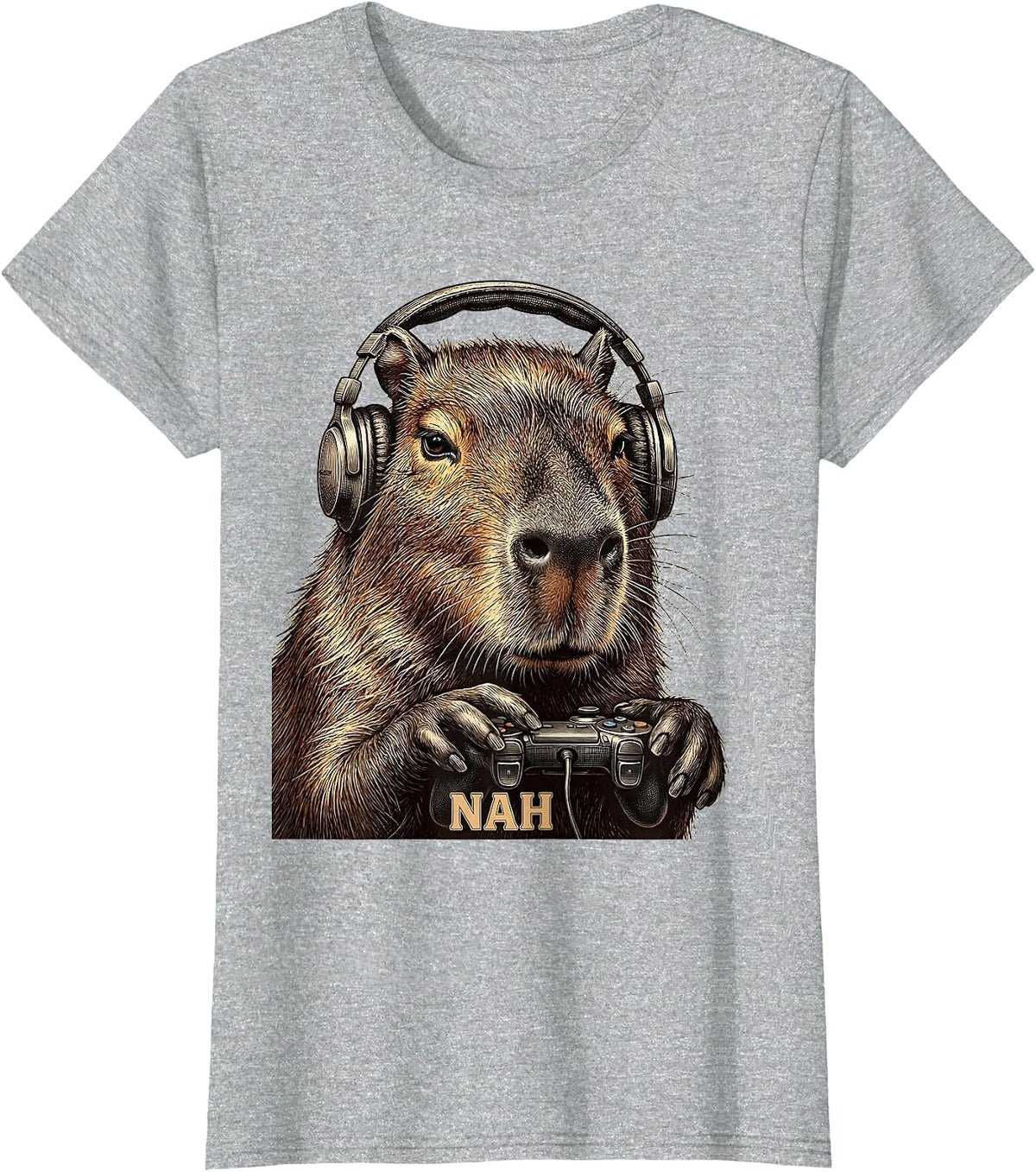 Women's Nah Funny Capybara Gamer Meme Humor Video Games T-Shirt - Heather Grey