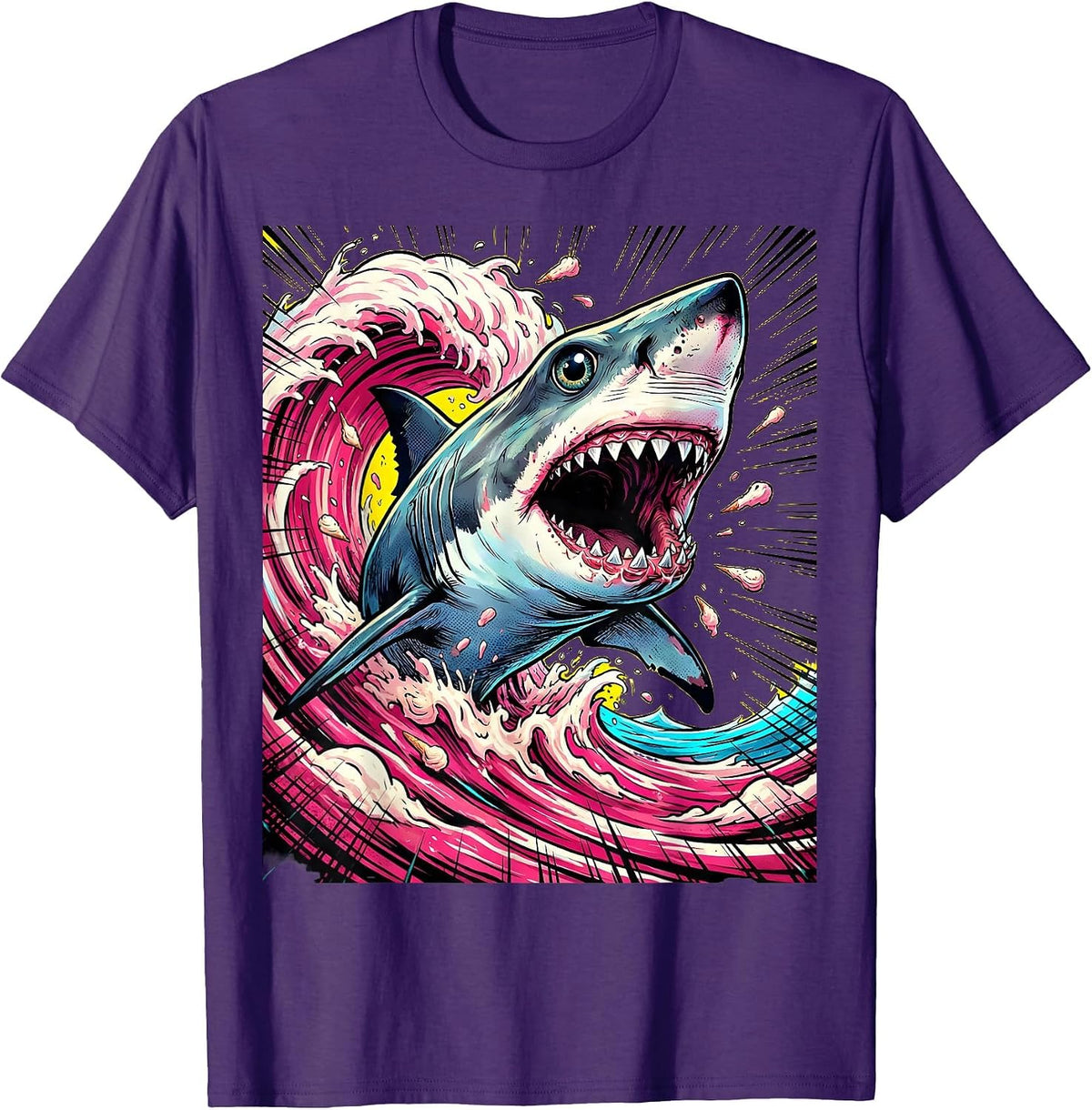 Shark Ice Cream Wave Burst Graphic Tee T-Shirt - Purple