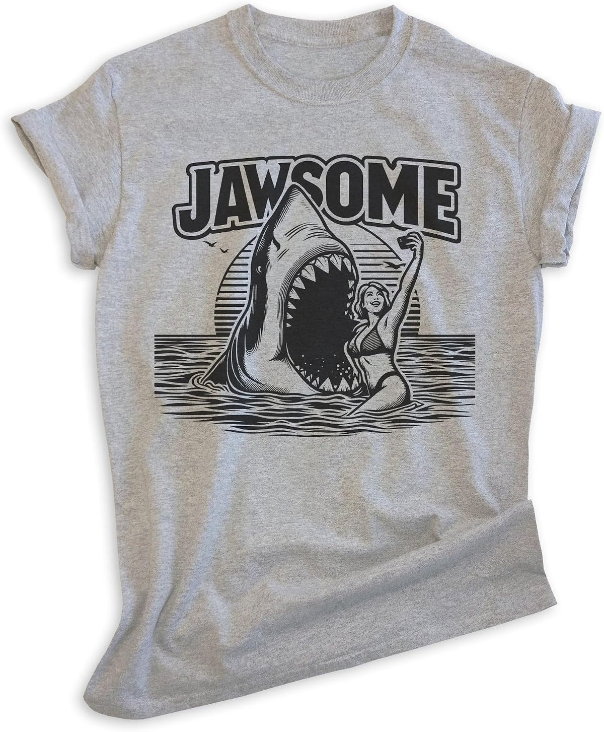 EVERTREE CLOTHING Jawsome Shark T-Shirt, Unisex Women's Men's Shirt, Shark Pun Great White Week Summer Saying Beach -