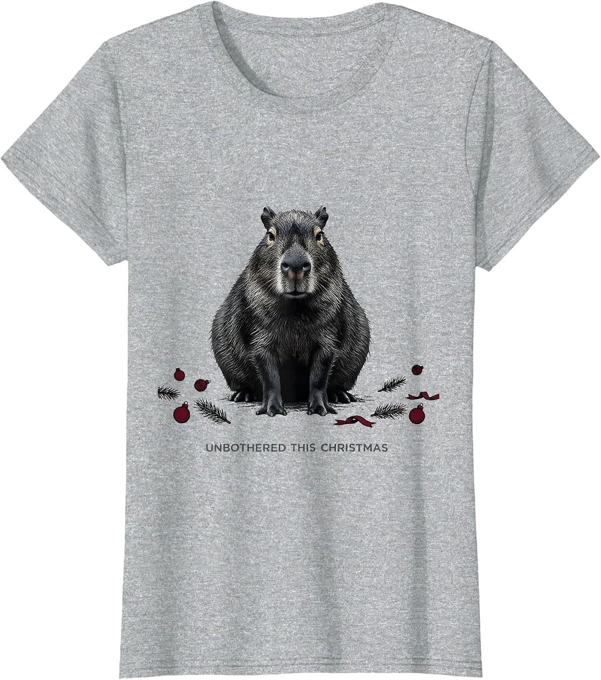 Women's Unbothered This Christmas Editorial Conceptual Capybara T-Shirt - Heather Grey