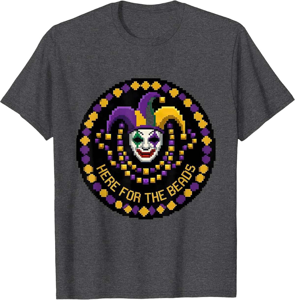 Men's Here for the Beads Mardi Gras Celebration Design T-Shirt - Dark Heather Grey