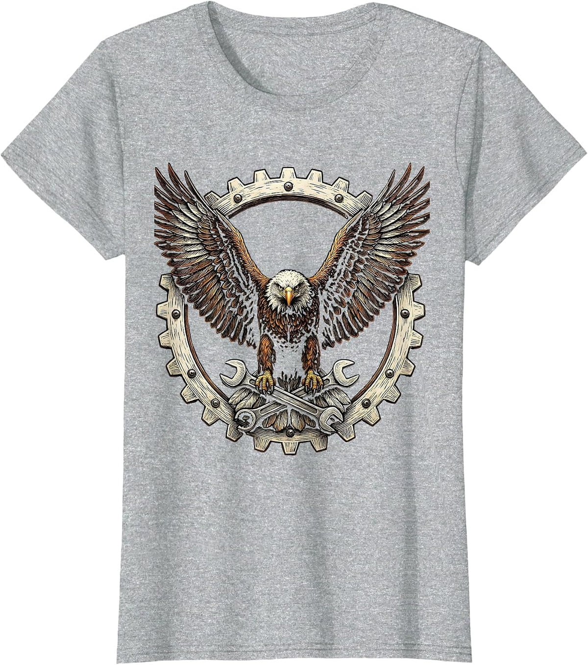 Mechanic Eagle Patch Jacket Back Graphic Tee T-Shirt - Heather Grey