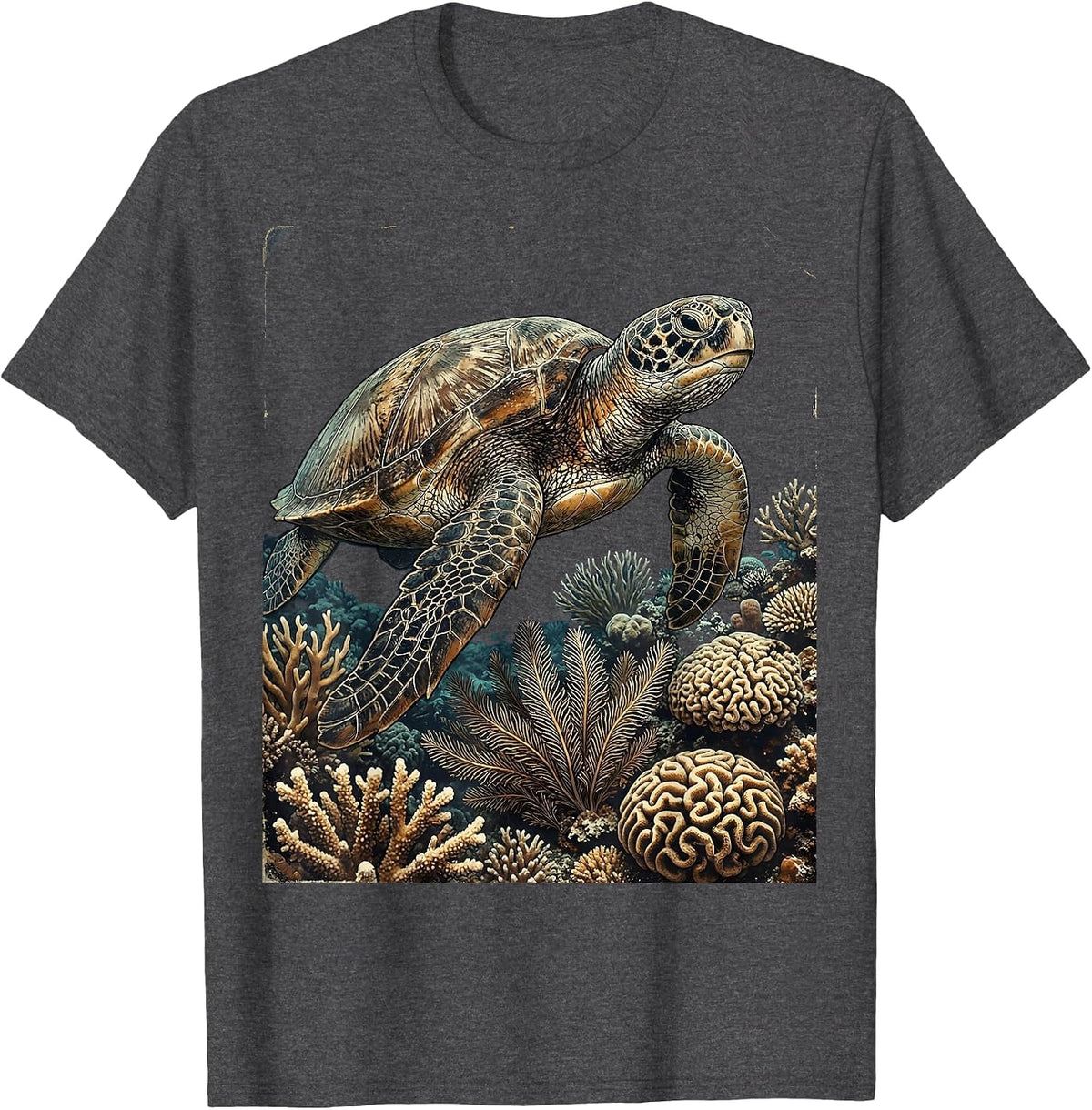 Sea Turtle Coral Reef Caribbean Ocean Design T-Shirt - Dark Heather Grey