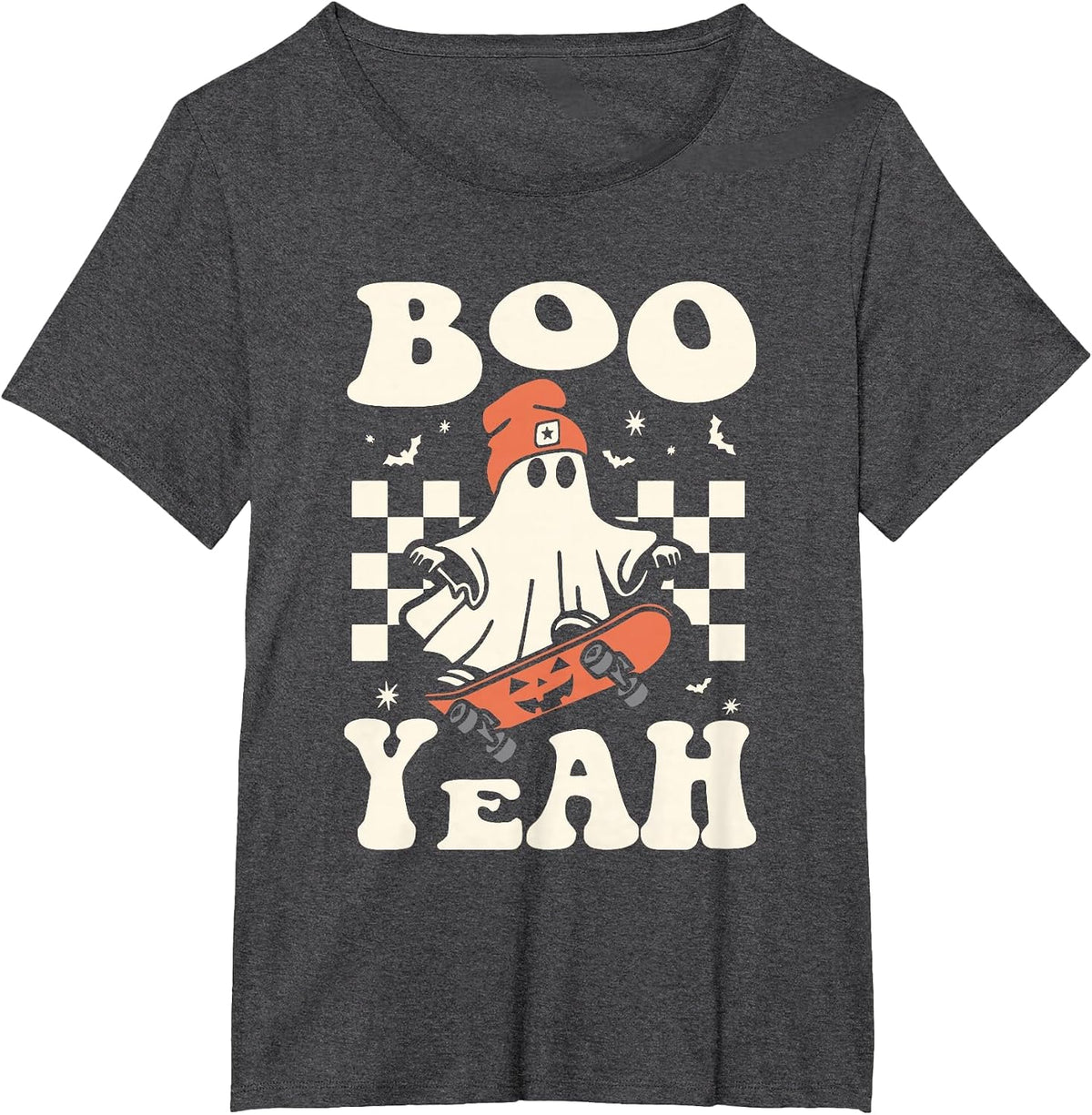 Boo Yeah Halloween Ghost Boys Retro Skateboard Toddler Kids T-Shirt - Dark Heather Grey