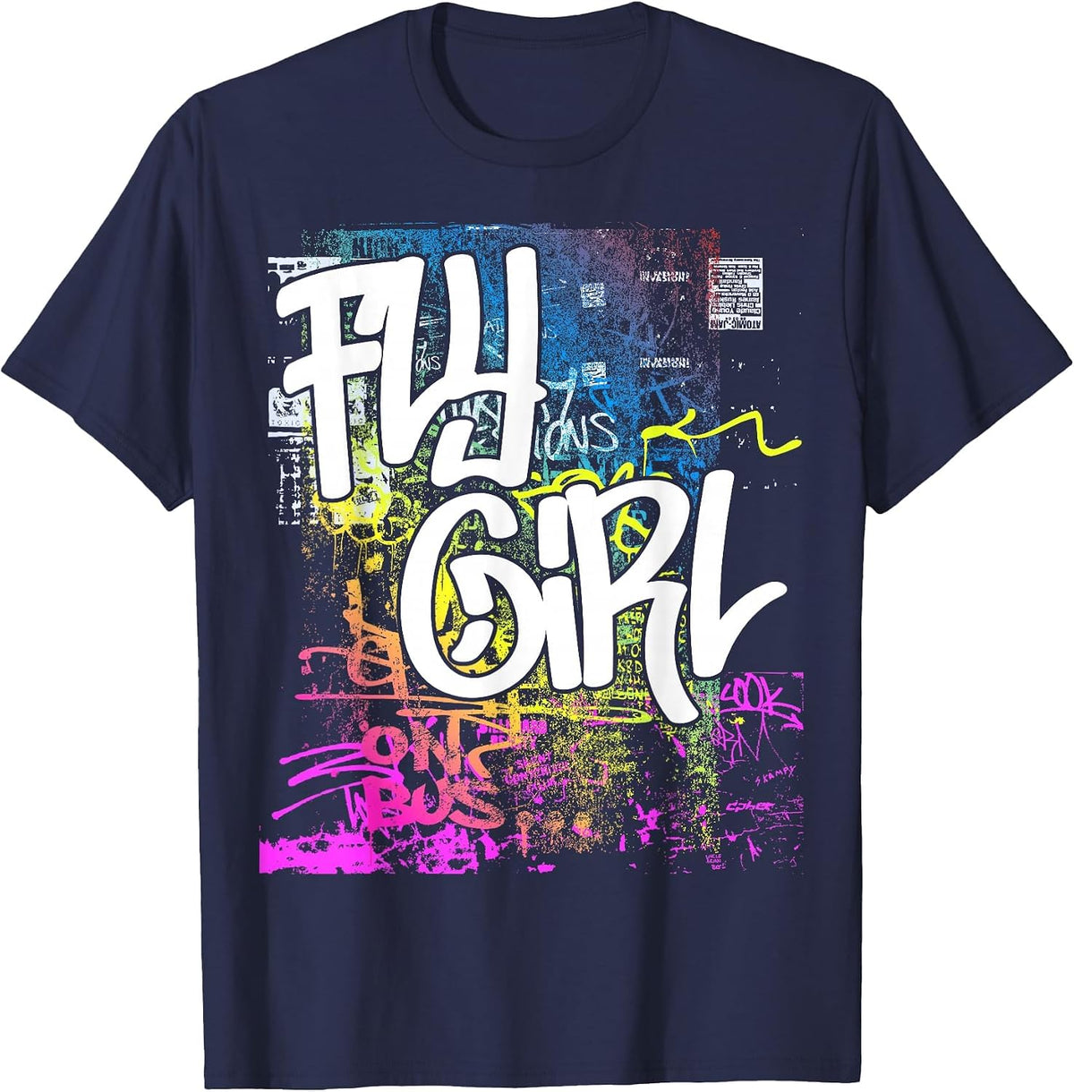 Fly Girl 80s 90s Rap B-Girl Old School Hip Hop Graffiti T-Shirt - Navy Blue