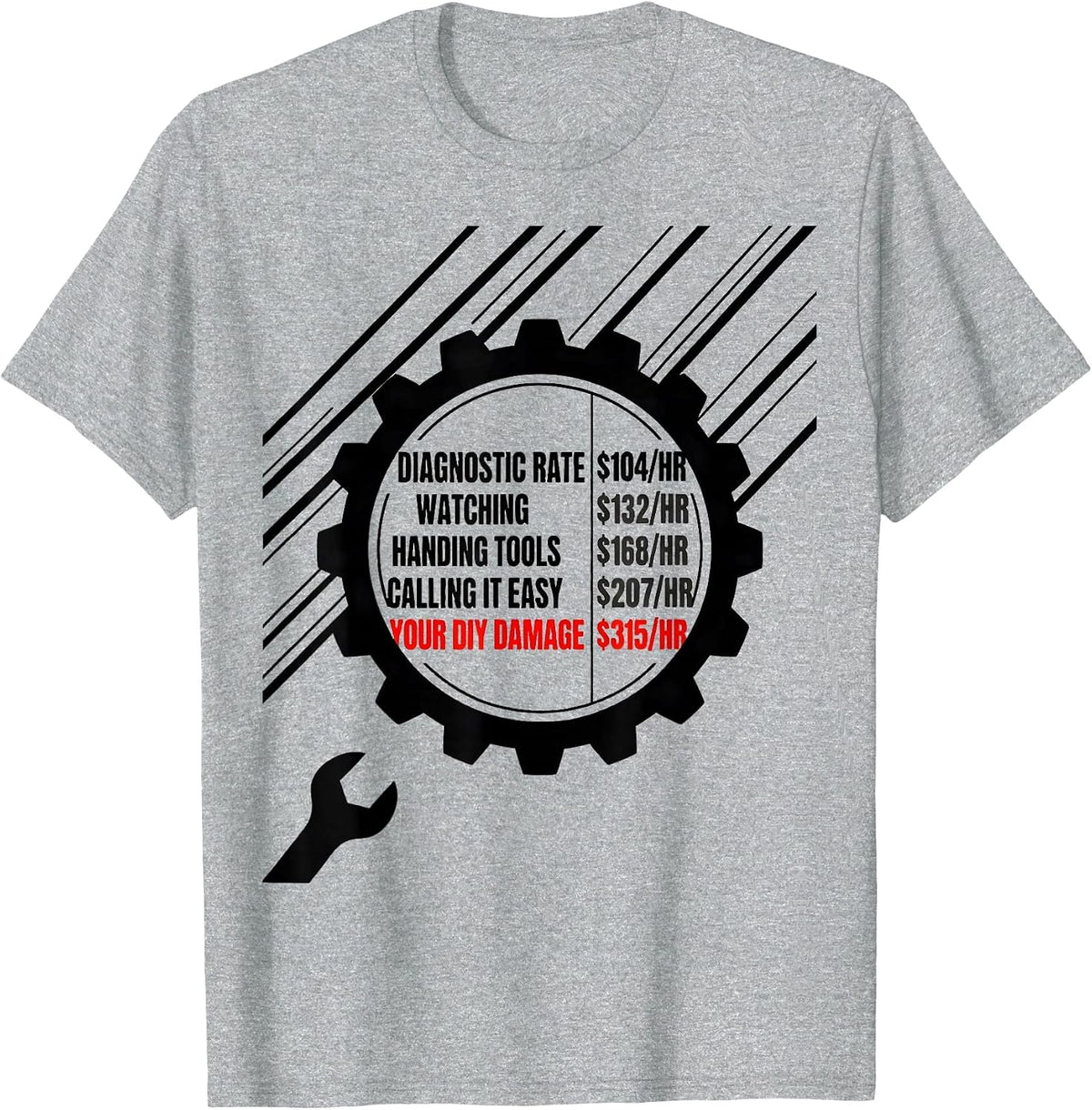 Men's Diagnostic Rate Mechanic Hourly Rate Funny Auto Repair T-Shirt - Heather Grey