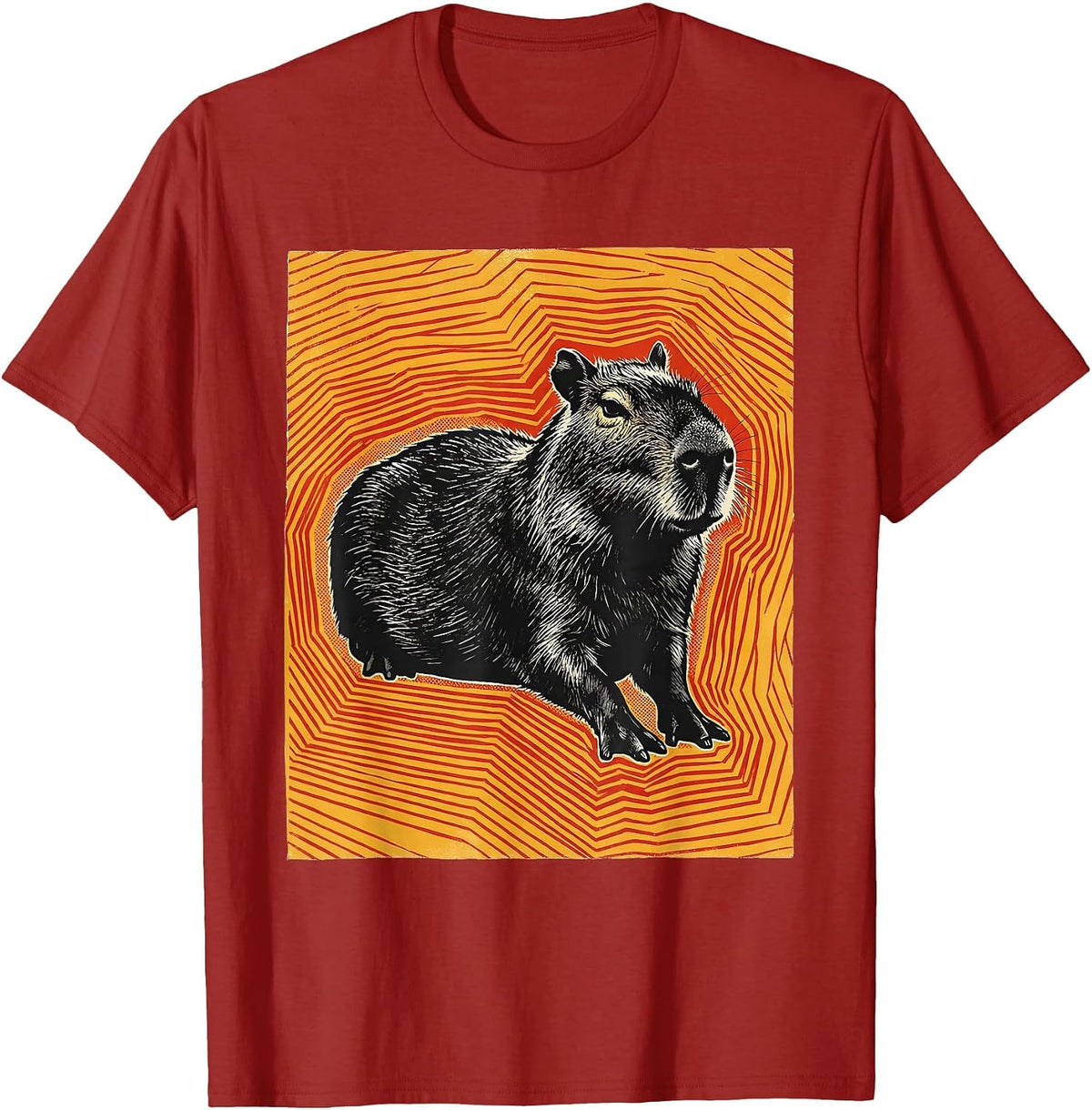 Men's Low Capybara Screenprint Poster Animal Humor T-Shirt - Cranberry Red