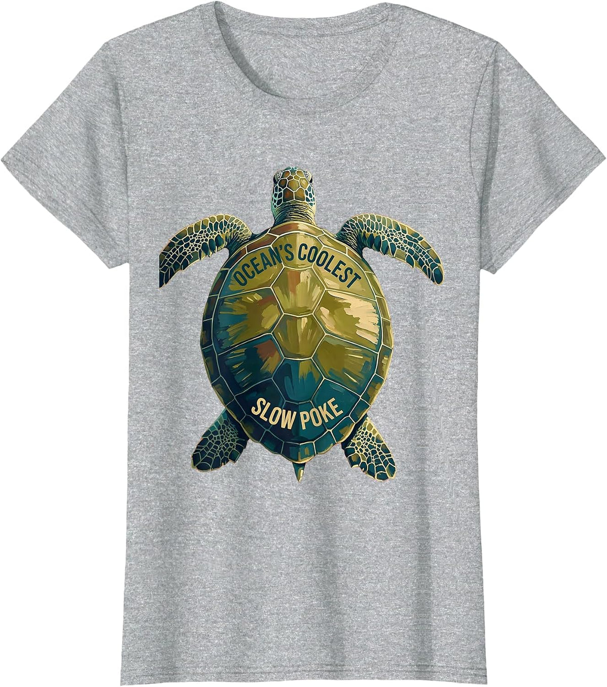 Ocean's Coolest Slow Poke Turtle Design T-Shirt - Heather Grey