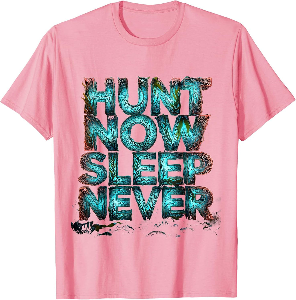 Men's Hunt Now Sleep Never Shark Graphic Design T-Shirt - Pink