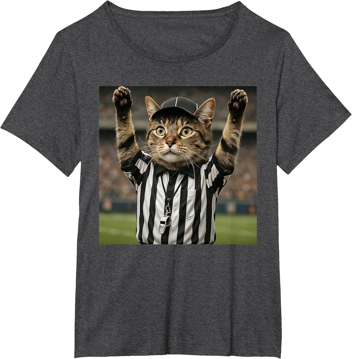 Funny Cat Referee Football Sports Meme T-Shirt - Dark Heather Grey