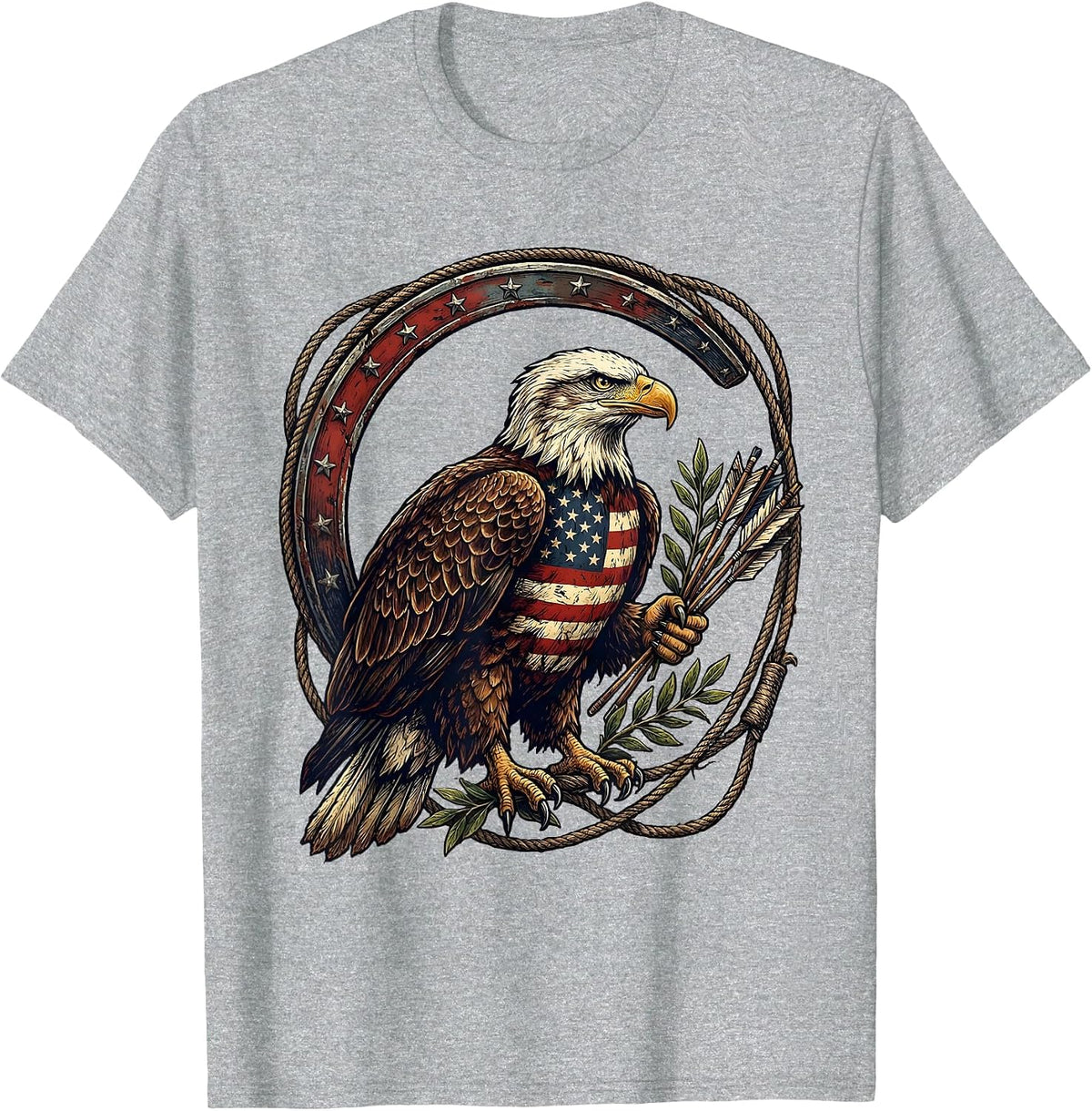 Men's Patriotic Eagle with Arrows and Olive Branch T-Shirt - Heather Grey