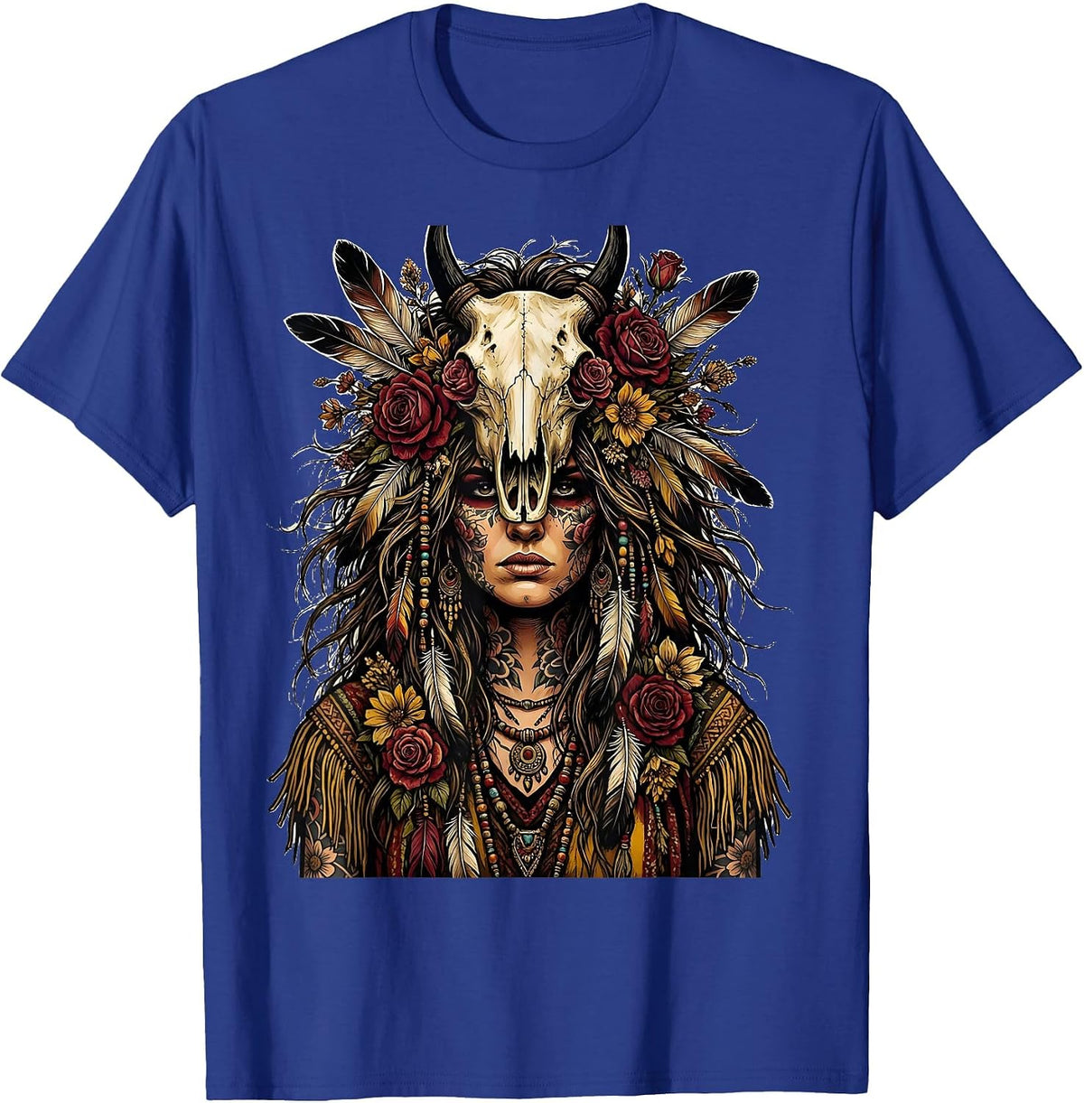 Bohemian Horse Skull Spirit Mystic Art Design T-Shirt - Royal Blue