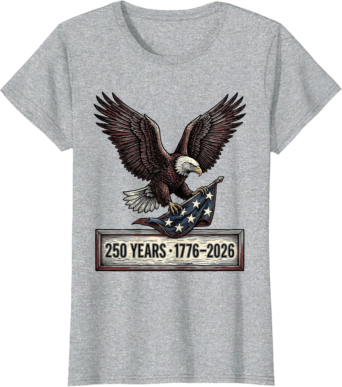 250 Years · 1776–2026 Bold Woodcut Eagle Patriotic Souvenir T-Shirt - Heather Grey
