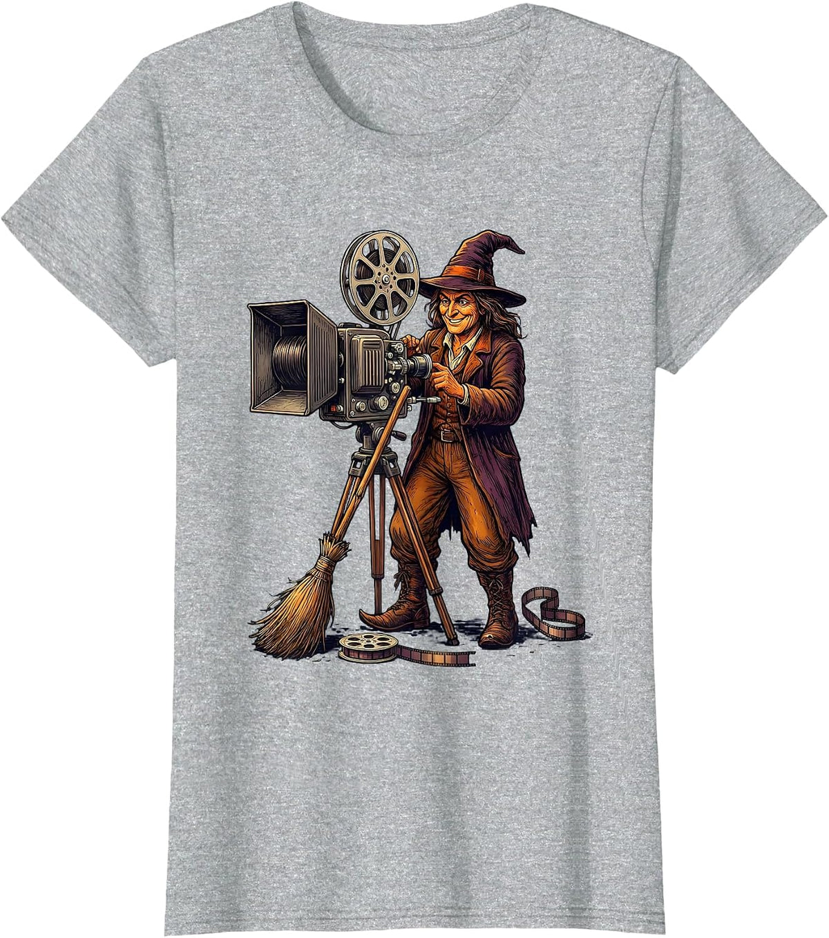 Witch Projectionist Halloween Occupation Humor T-Shirt - Heather Grey