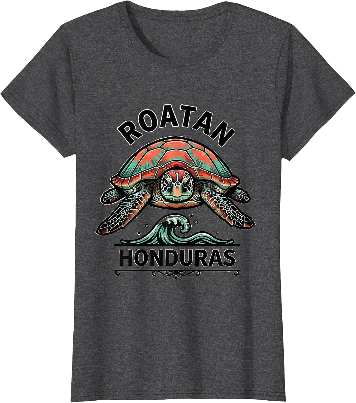 Women's Roatan Honduras Tattoo Sea Turtle Beach Vacation Souvenir T-Shirt - Dark Heather Grey
