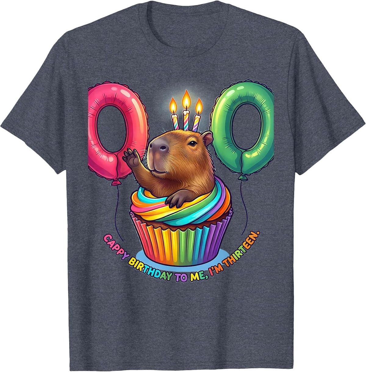 Cappy Birthday To Me I'm Thirteen Cute Capybara Kawaii T-Shirt - Heather Blue