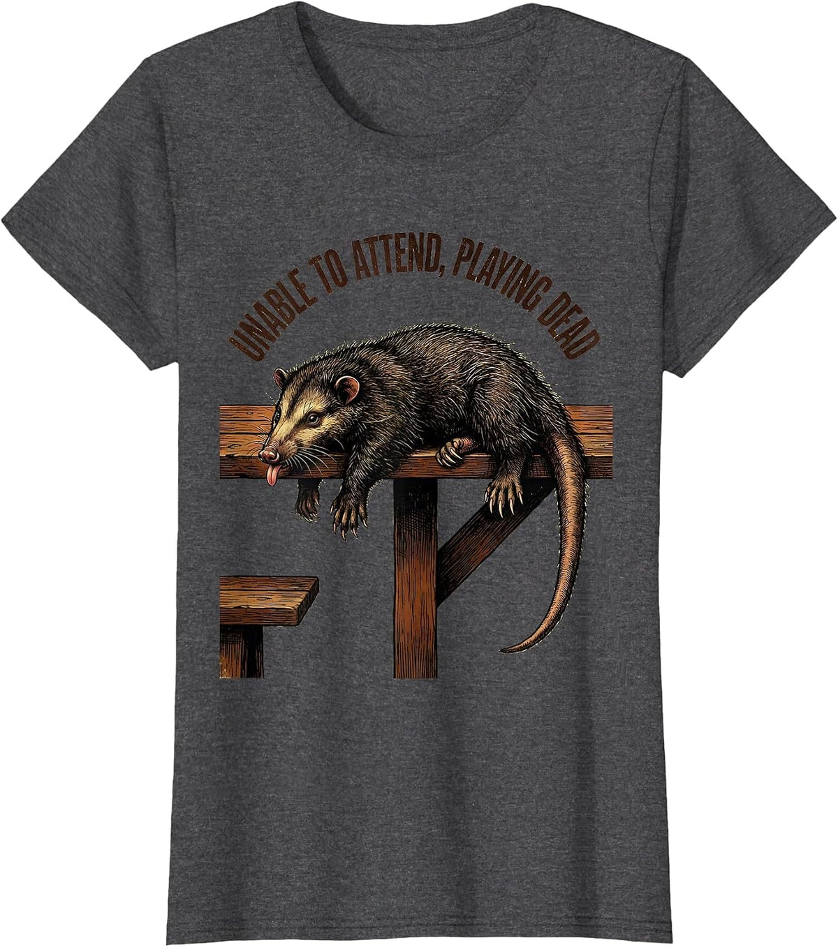 Women's Unable To Attend Playing Dead Vintage Opossum Meme Humor T-Shirt - Dark Heather Grey
