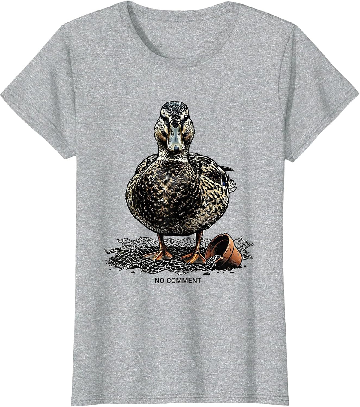 Women's No Comment Funny Duck Photobooth Portrait Animal Lover T-Shirt - Heather Grey